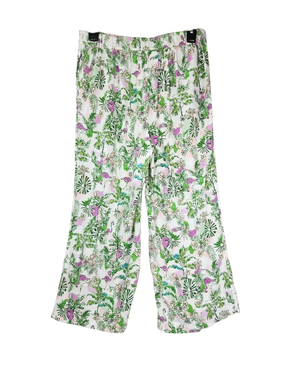 Stella Parker Tropical Flamingo Floral Wide-Leg Flowy Crop Pants Small Resort - Picture 13 of 16